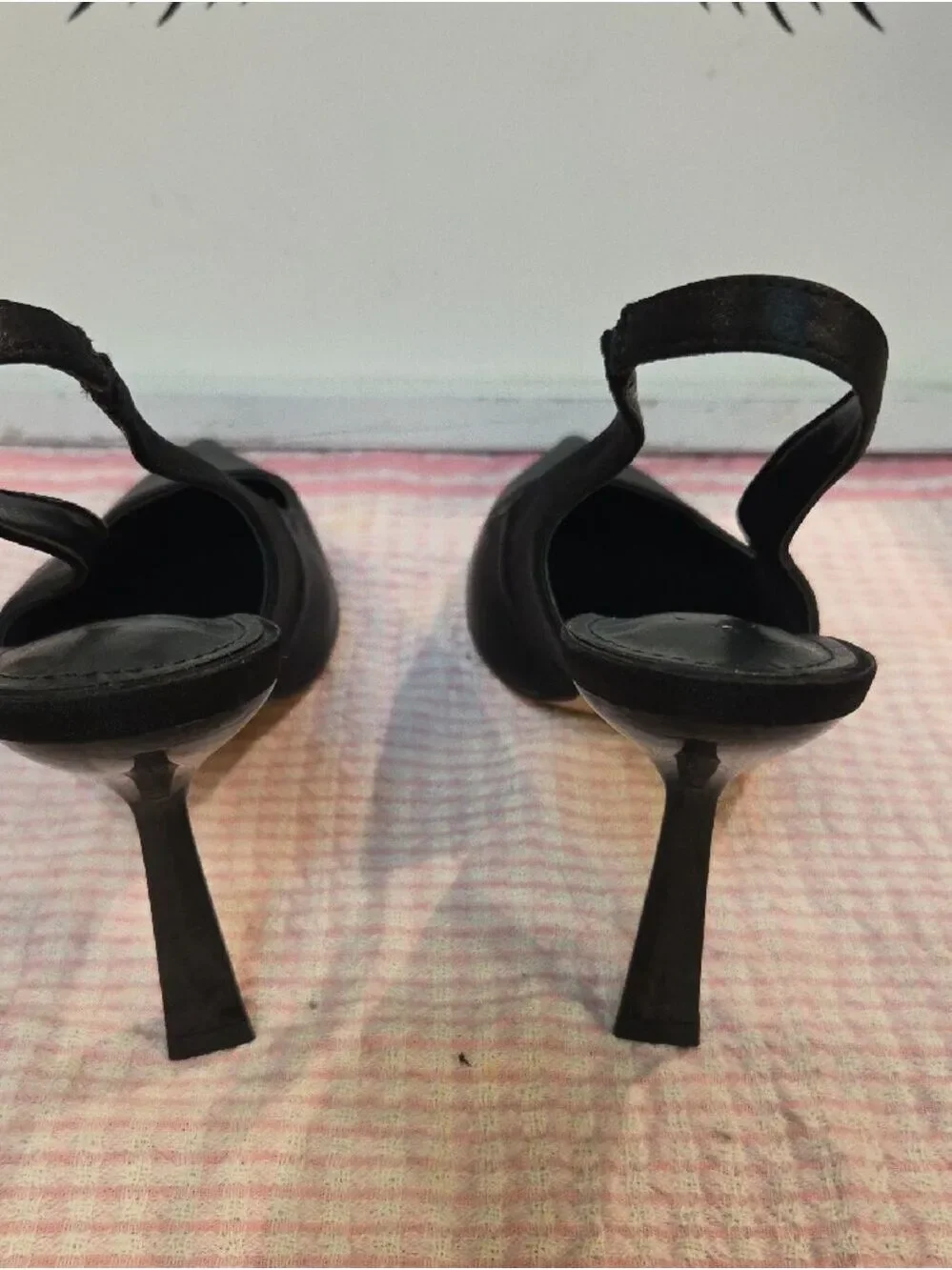 Classic Black Pointed-Toe Slingback Heels Satin Size 40